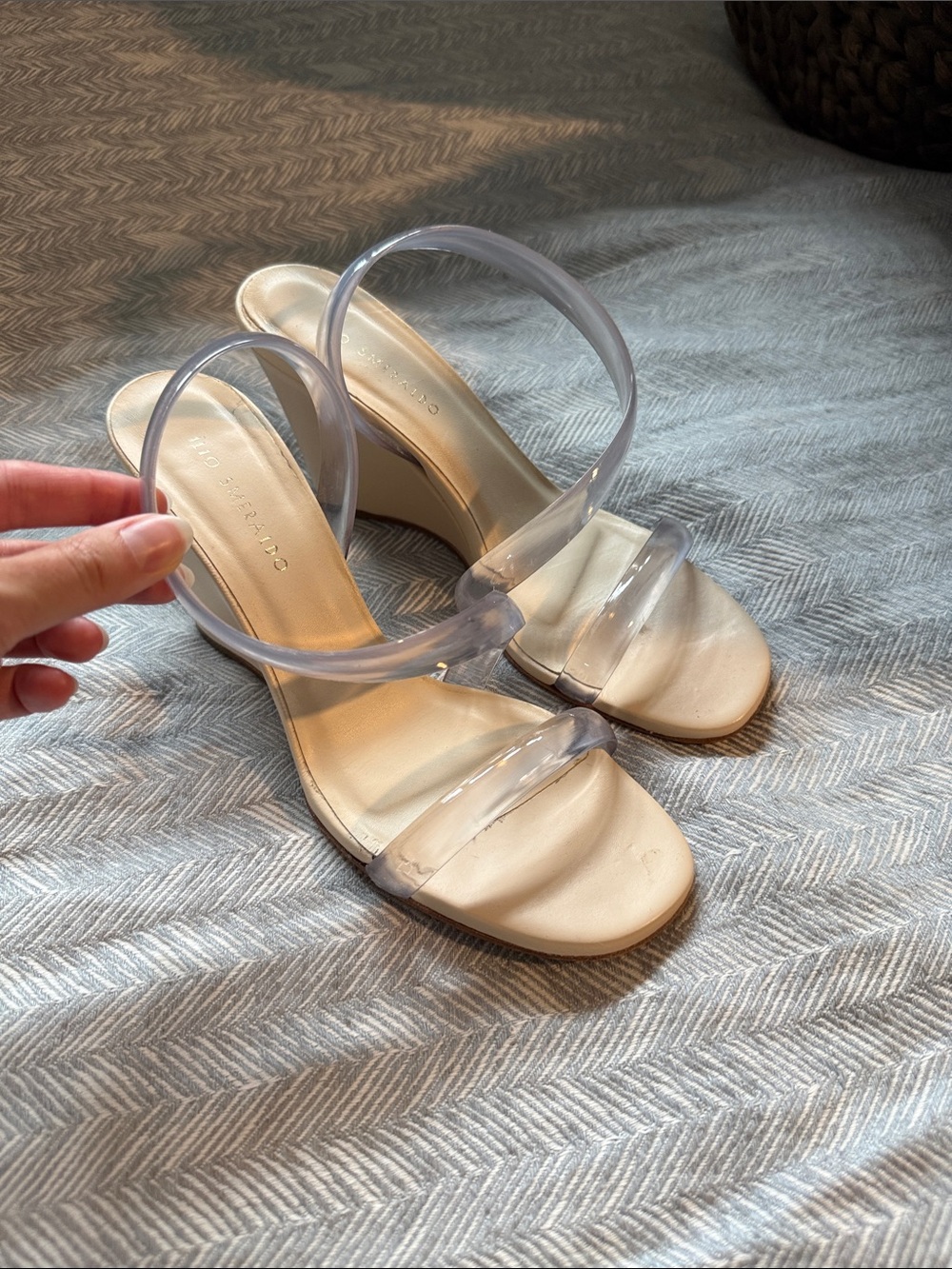 Clear-Strap Beige Wedge Sandals - Women's Summer Dress Shoes